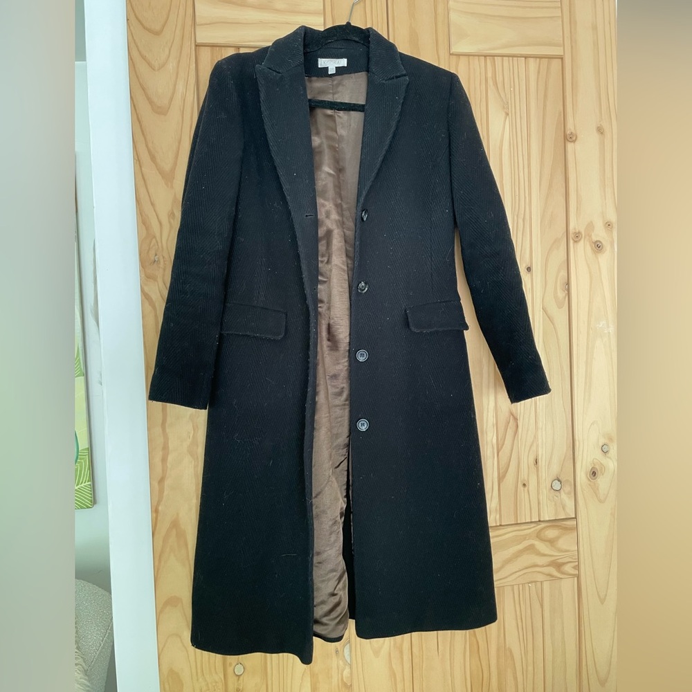 Kookai Black Long Wool-Blend Coat